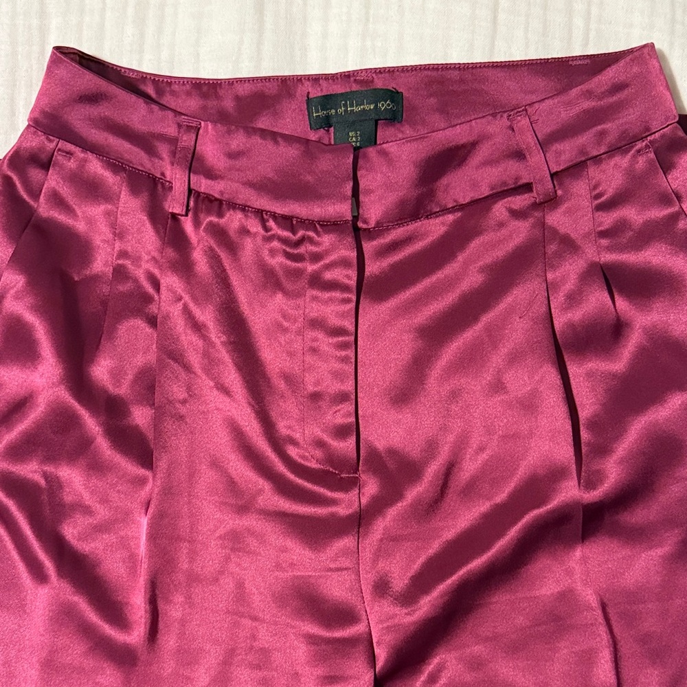 House of Harlow 1960 Satin Fuchsia High-Waisted Pants